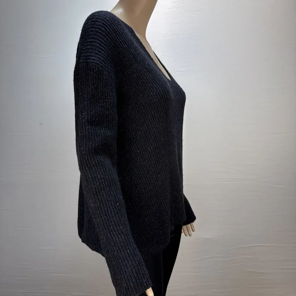 French Connection Donegal Ribbed Knit V-neck Oversized Sweater Size XS Wool Silk